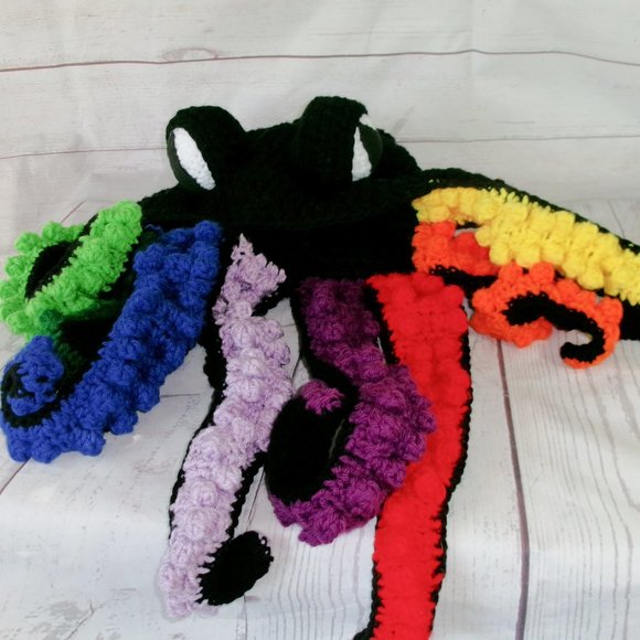 Black and Rainbow Crochet Octopus Hat Adult Size main image 4